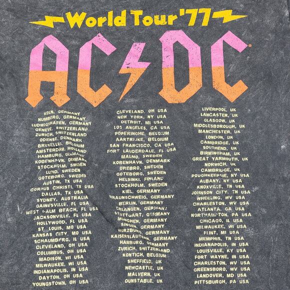 Hybrid Apparel AC/DC Faded Black Unisex Tee World Tour '77 - Size Large - Picture 4 of 5